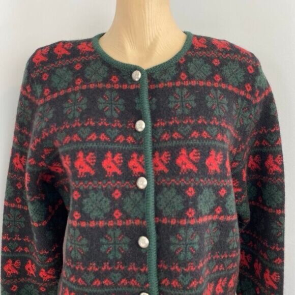 VTG Astrifa Womens Size 42 Wool Embroidered Christmas Cardigan Sweater Red Green - Picture 2 of 14